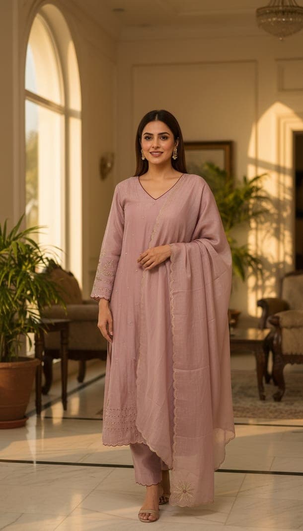 Amethyst Glow Embroidered Kurta Set