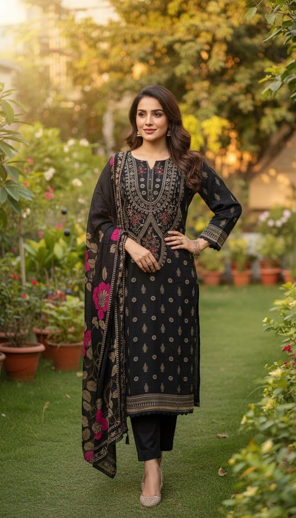 Ebony Bloom Embroidered Kurta