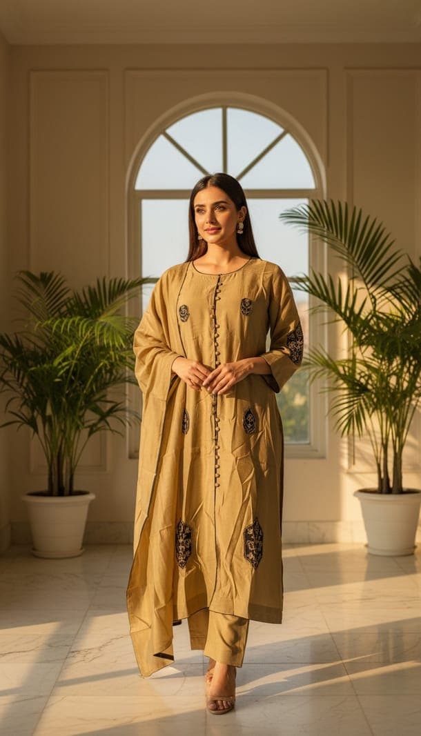 Golden Aura Embroidered Tunic Set