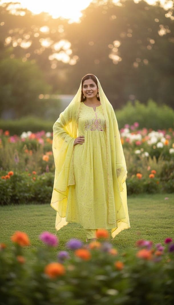 Lime Blossom Embroidered Kurta